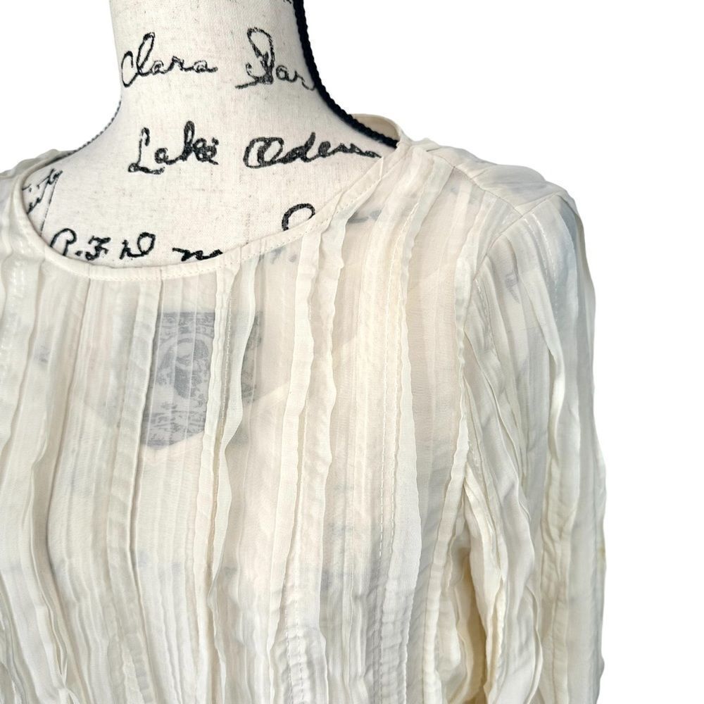 Line & Dot Ivory‎ Ruffle Pleaded Sheer Blouse, Small - Picture 3 of 11